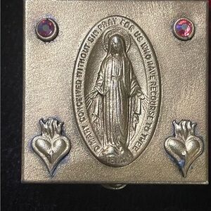 Vintage Metal/Brass Rosary Box With Multi Colored Accents